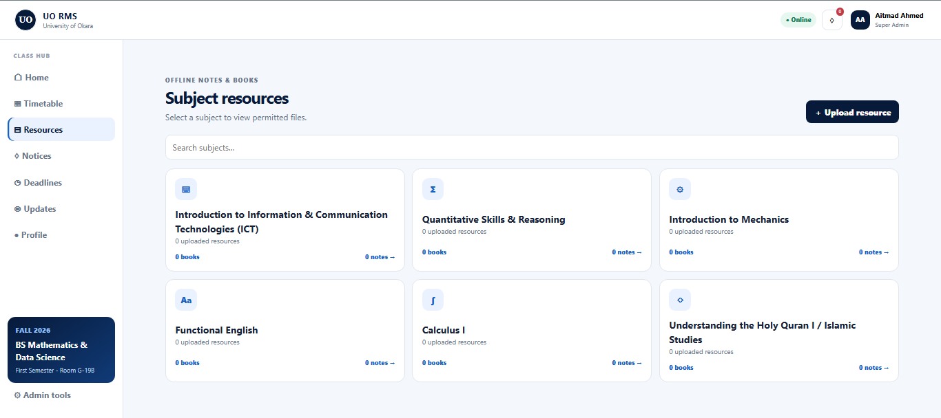 Campus Hub subject resources view