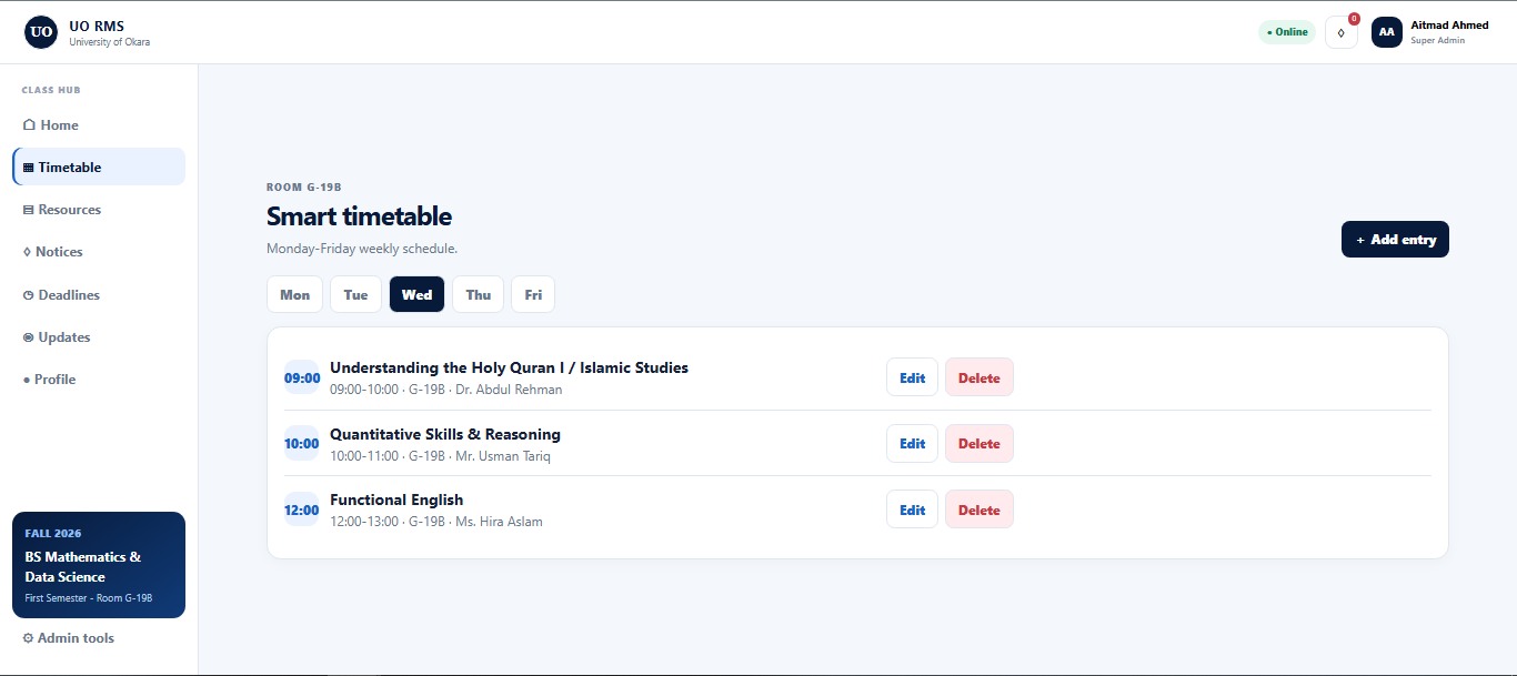 Campus Hub timetable view