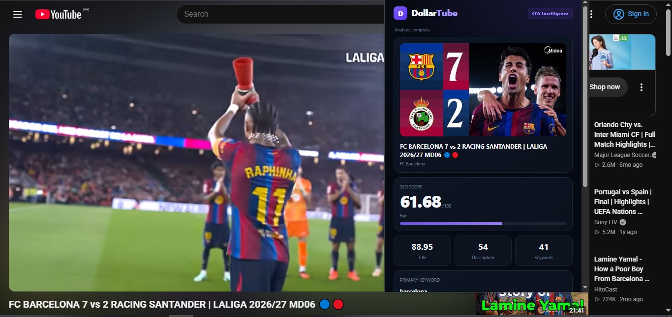 DollarTube browser extension view
