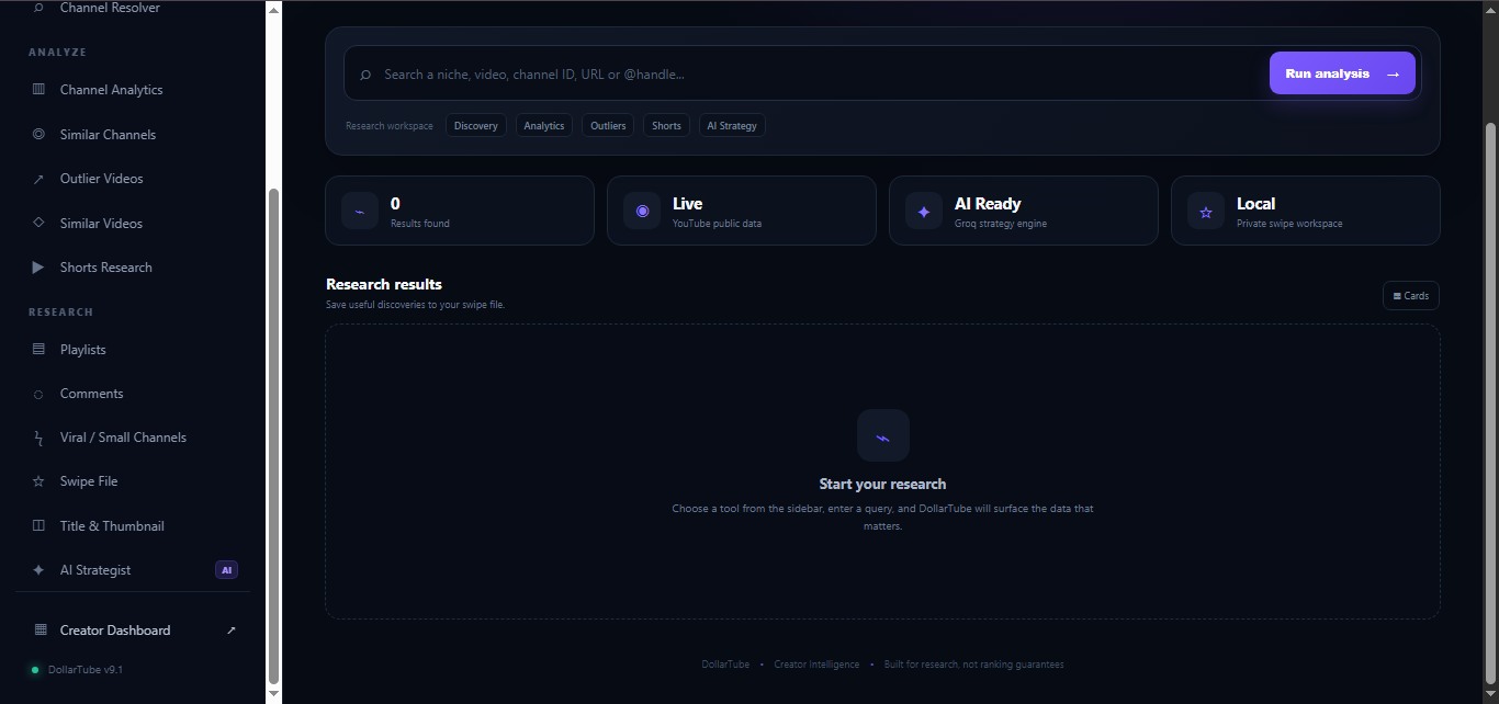 DollarTube research detail view