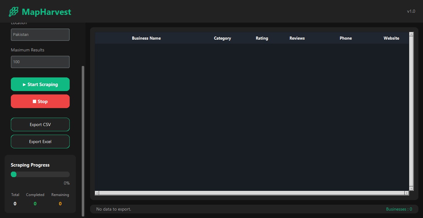 MapHarvest desktop software — alternate view